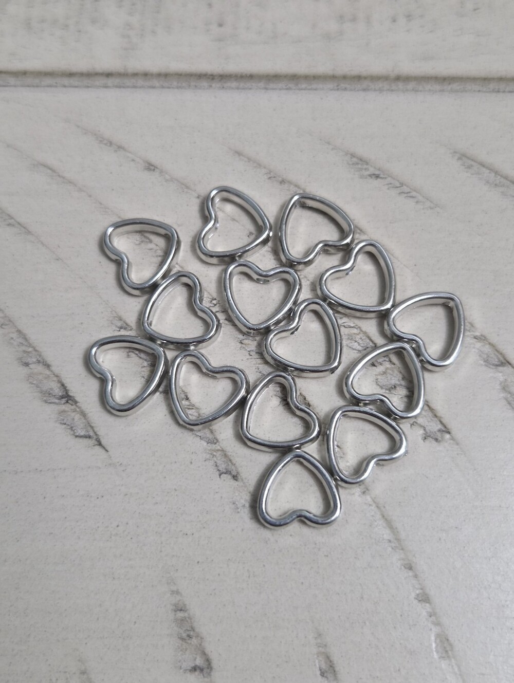 14pc Open Heart Acrylic Chain Links – Silver, NEW